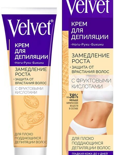 Крем для депиляции Velvet замедляющий рост волос Фруктовые кислоты 100мл
