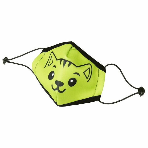 Маска для лица многоразовая неопреновая для детей зеленая котенок