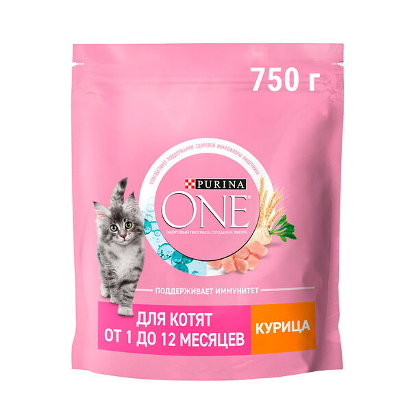 Сухой корм PURINA ONE® полнорационный для котят от 1 до 12 месяцев, с высоким содержанием курицы, 750 г