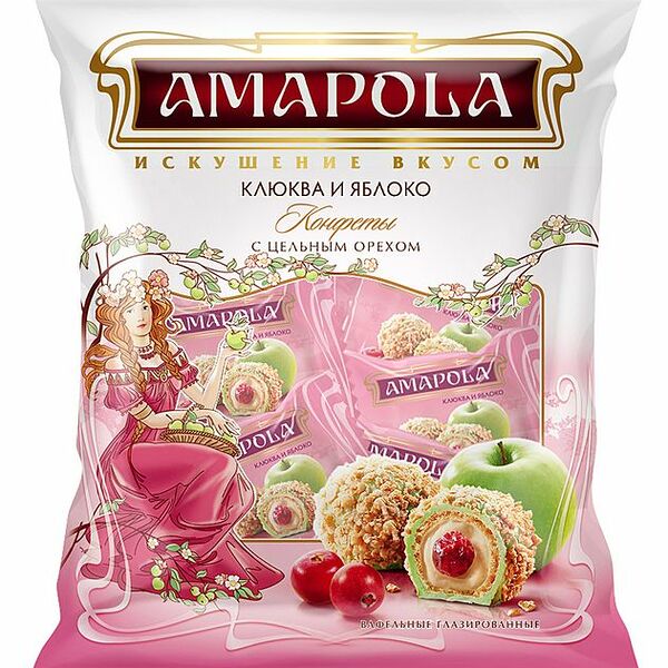 Конфеты вафельные Amapola с клюквой и вкусом яблока и корицы, 120г
