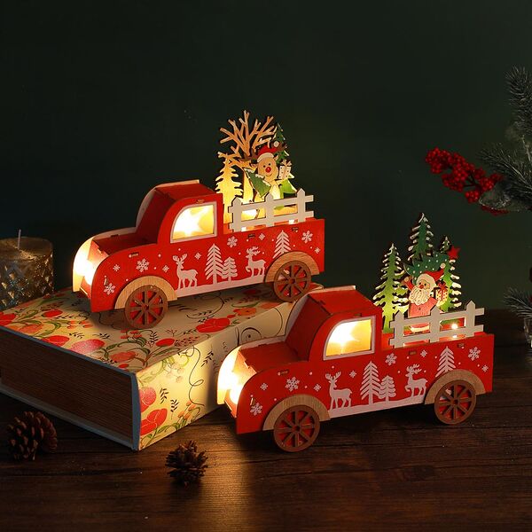 Сноу бум сувенир с подсветкой, в виде машины, 22x17x6 см, 2хаа, дерево, арт к14, 2 дизайна в ассортименте