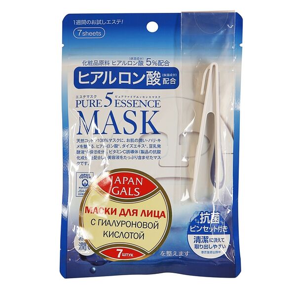 Маски для лица Japan Gals Pure 5 Essential с гиалуроновой кислотой 7 шт