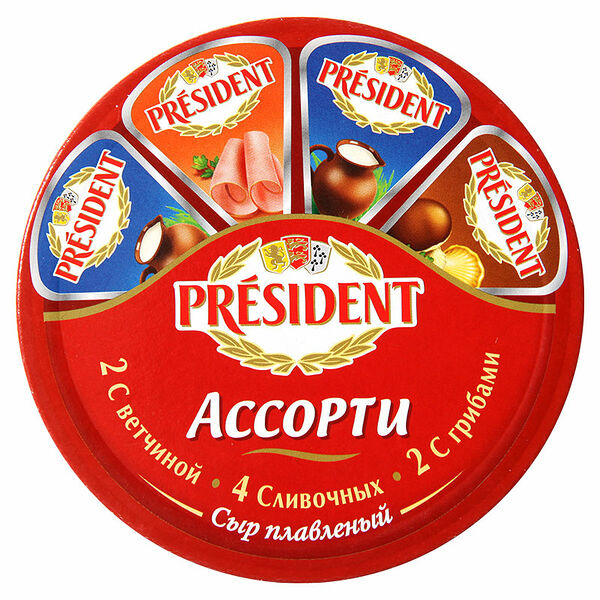 Сыр плавленый President Ассорти 45%, 8 треугольников