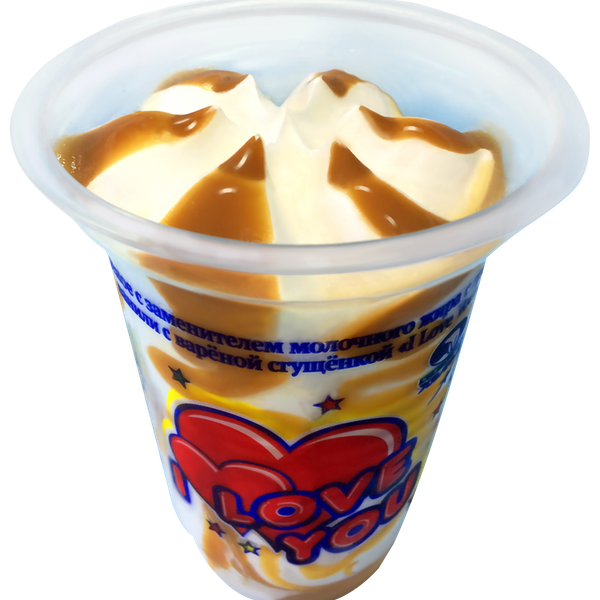 Мороженое ЧЕЛНЫ ХОЛОД I love you ванильное с вареной сгущенкой, с змж, пластиковый стакан