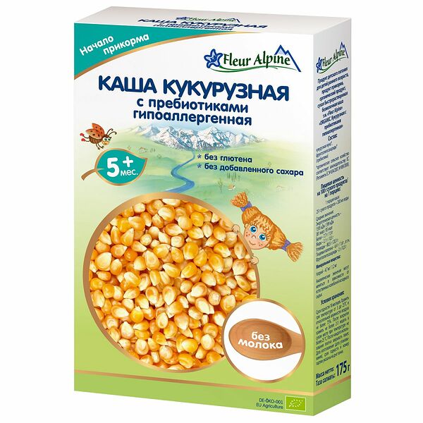 Каша безмолочная кукурузная Fleur Alpine с пребиотиками, гипоаллергенная с 5 месяцев