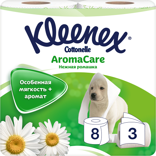 Туалетная бумага Kleenex Aroma Care Нежная Ромашка 3 слоя, 8 рулонов