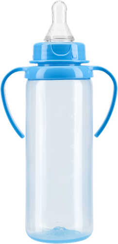 

Бутылочка для кормления КУРНОСИКИ 250мл с ручками и силиконовой молочной соской, с 6 месяцев, Арт. 11133