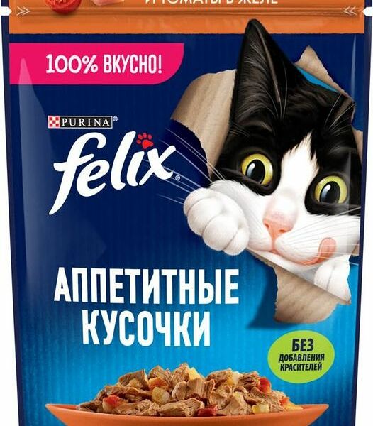 Корм влажный Felix Курица и томаты в желе 75г