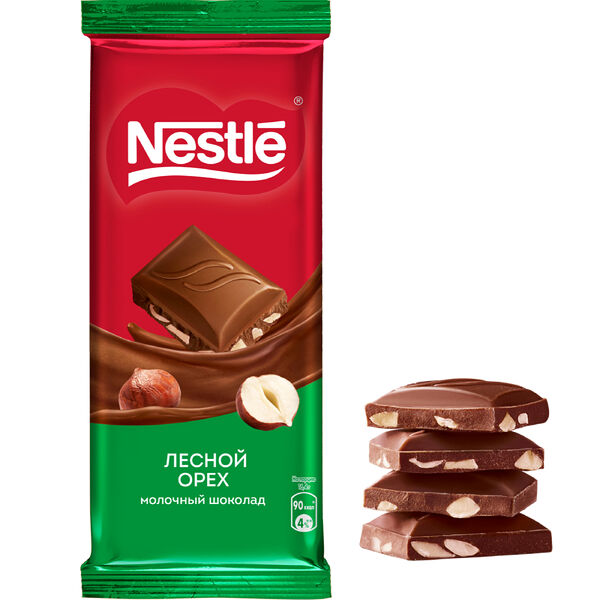 Nestle. Молочный шоколад  лесным орехом вес 82 г