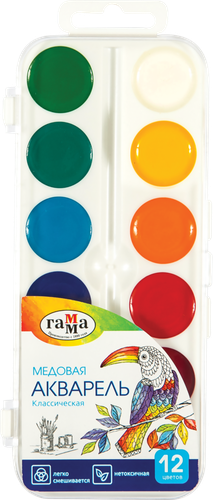 

Акварель ГАММА Классическая,медовая,12 цв.б/кисти