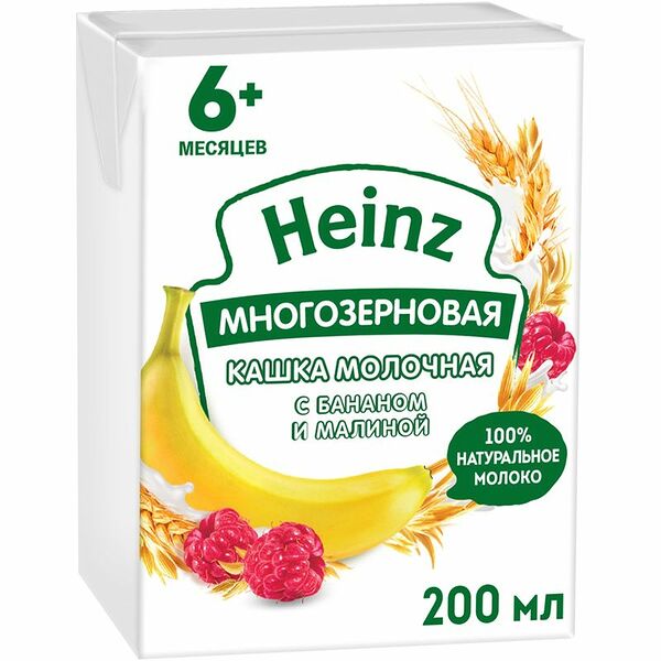 Кашка Heinz многозерновая с бананом и малиной молочная с 6 месяцев, 0.2л