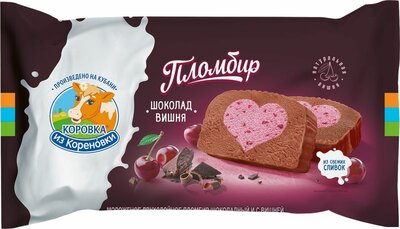 Мороженое Коровка Из Кореновки двухслойное пломбир шоколадный с вишней 15% 200г