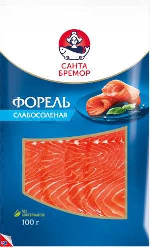 

Форель Санта Бремор слабосолёная филе-ломтики 100 г