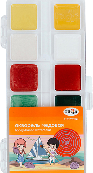 Акварель Рельеф-центр Гамма Оранжевое солнце 12 цветов с блестками без кисти