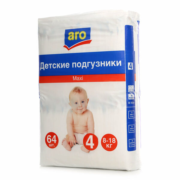 Подгузники Maxi 4 (8-18 кг) ТМ Aro, 64 шт