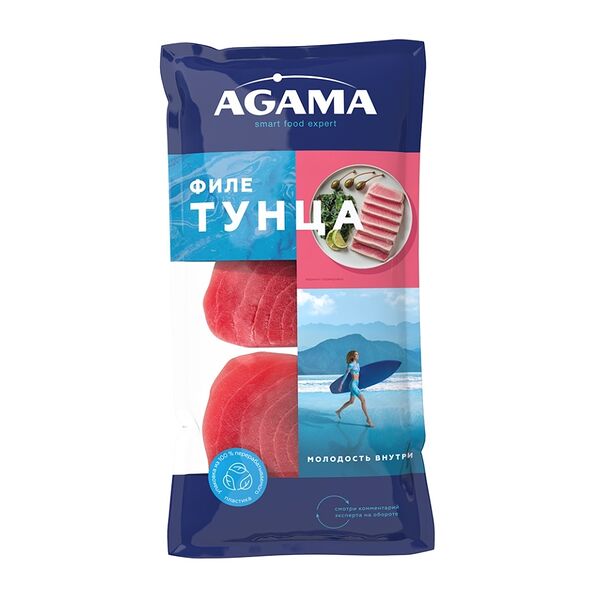 Тунец замороженный Agama филе-кусок без кожи 400 г
