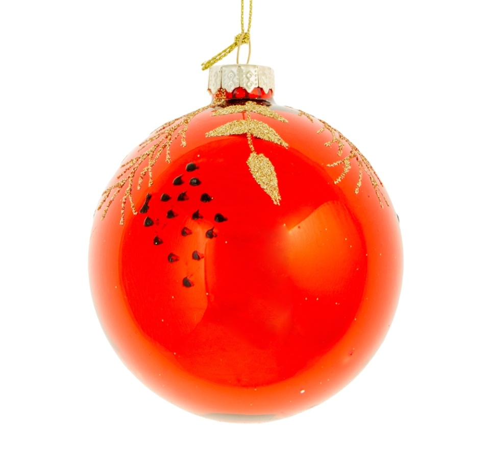 

Игрушка для елки Yancheng Shiny Коллекция Традиции Шар с узором золотые грозди ягод размер 8 см цвет красный, стекло, Китай