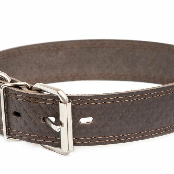 HOMEPET ошейник кожаный Ромбы 35мм х 41-51см простроченный с тиснением коричневый