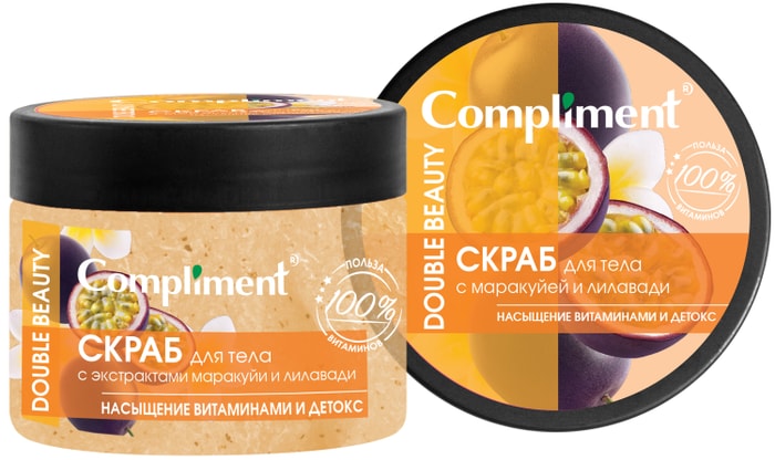 

Скраб для тела Compliment Double Beauty с экстрактами маракуйи и лилавади 400 мл