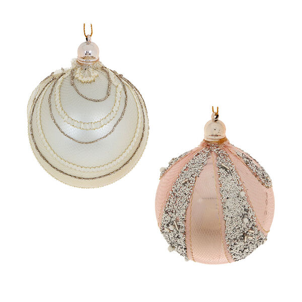 Сноу бум премиум подвеска шар в вуали с декором, 8 см, пластик, розовый и шампань