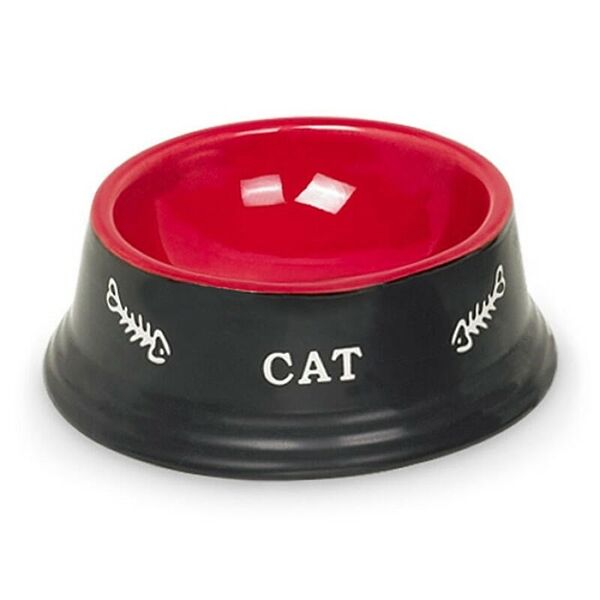 NOBBY Миска для кошек керамика красная/черная с рисунком CAT 14x4,8см