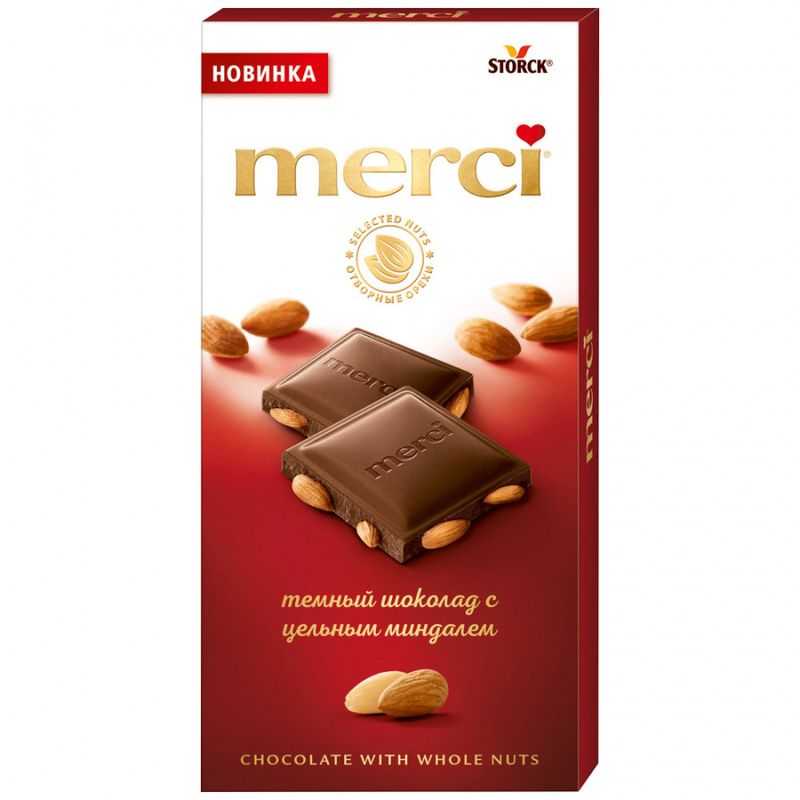 

Шоколад тёмный Merci с цельным миндалём 100 г