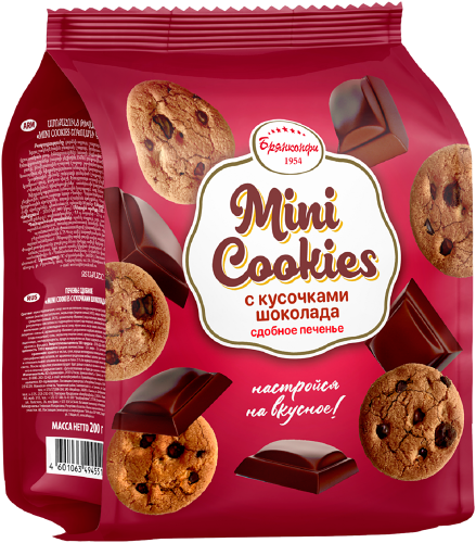 Печенье Брянконфи Mini Cookies с кусочками шоколада сдобное, 200г