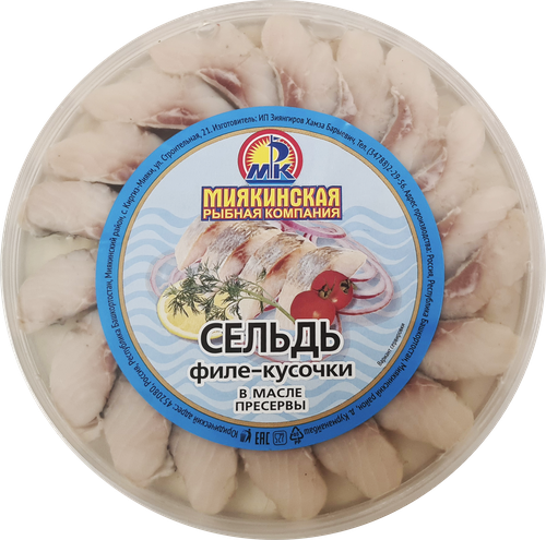 

Сельдь Миякинская Рыбная Компания филе-кусочки в масле 150 г