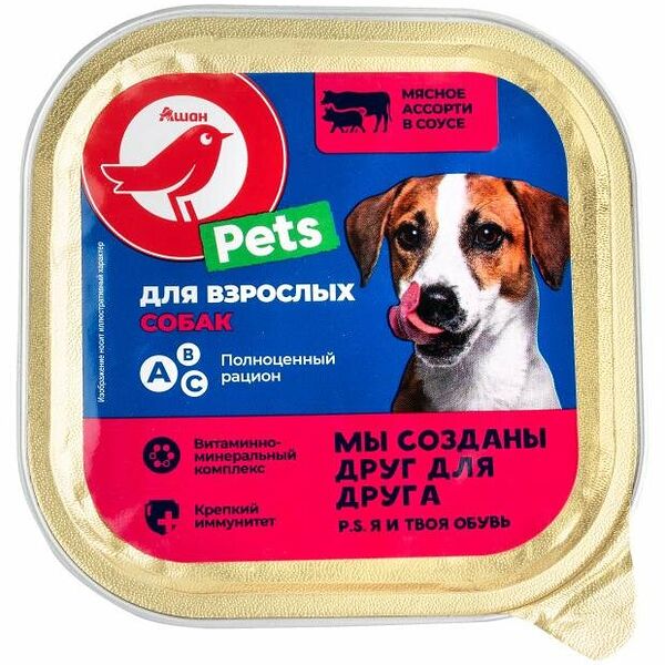 Корм консервированный для собак АШАН Красная птица мясное ассорти в соусе