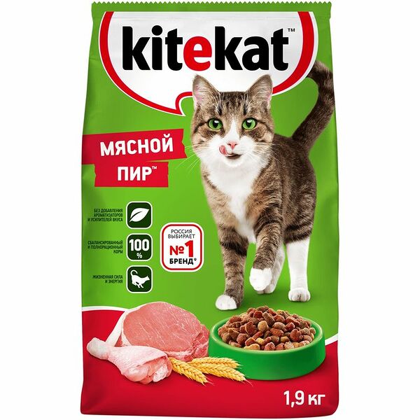 Корм сухой Kitekat Мясной пир для кошек, 1.9кг