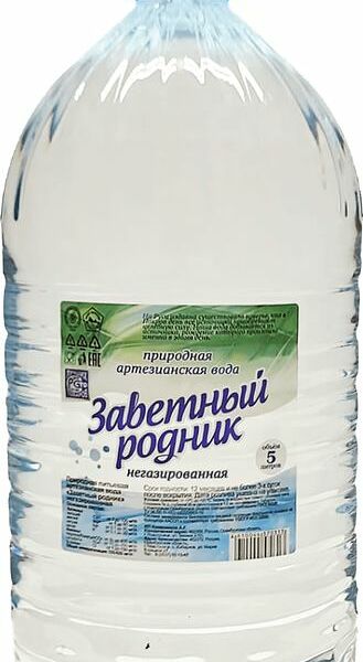 Вода Заветный Родник питьевая артезианская негазированная 5л