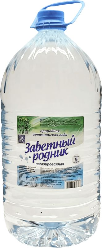 

Вода Заветный Родник питьевая артезианская негазированная 5л