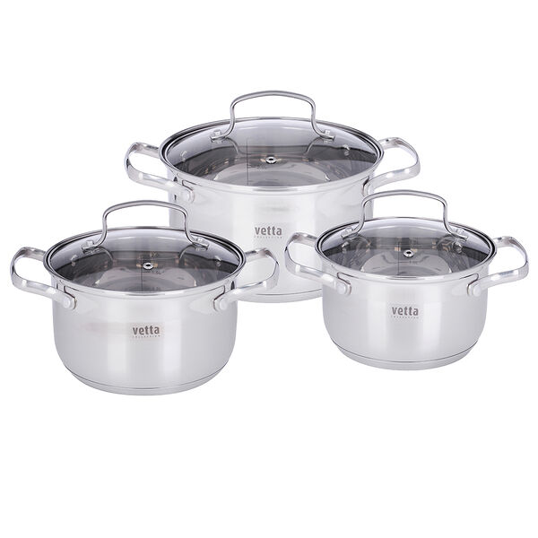 Vetta берн набор кастрюль 6 пр (1,9л+2,6л+3,5л) со стекл. крышкой, индукция