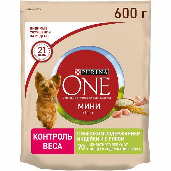 Сухой корм Purina ONE для собак с индейкой и рисом, 600г