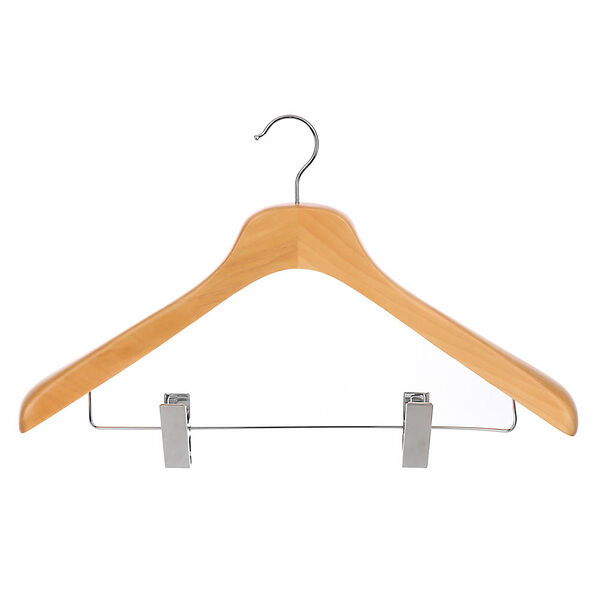 By вешалка деревянная 45см с клипсами, широкие плечи, натурал.цвет, хром