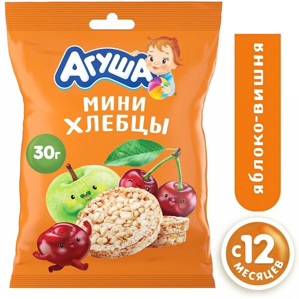 Хлебцы Агуша Мультизлаковые яблоко вишня с 12 месяцев 30г в ассортименте