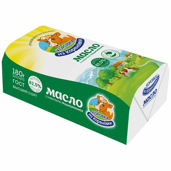 Масло сладкосливочное 82,5%, «Коровка из Кореновки», 180 г, Россия, БЗМЖ