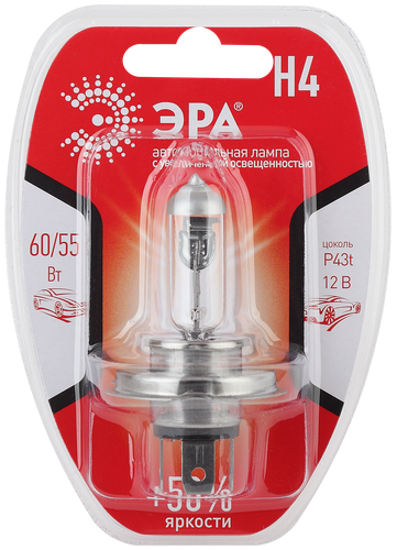 

Лампа для автомобиля ЭРА H4 12V 55W +50% P43t BL