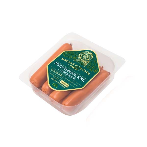 Сосиски УМКК Мусульманские с говядиной из мяса птицы варёные, 400г