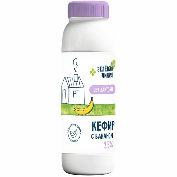 Кефир с бананом безлактозный 2.5% Зелёная Линия, 290г