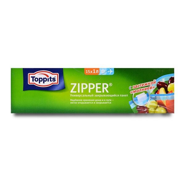 Пакеты Toppits Zipper для хранения продуктов и заморозки 1 л, 15 шт.