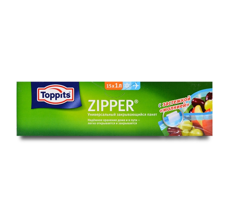 

Пакеты Toppits Zipper для хранения продуктов и заморозки 1 л, 15 шт.