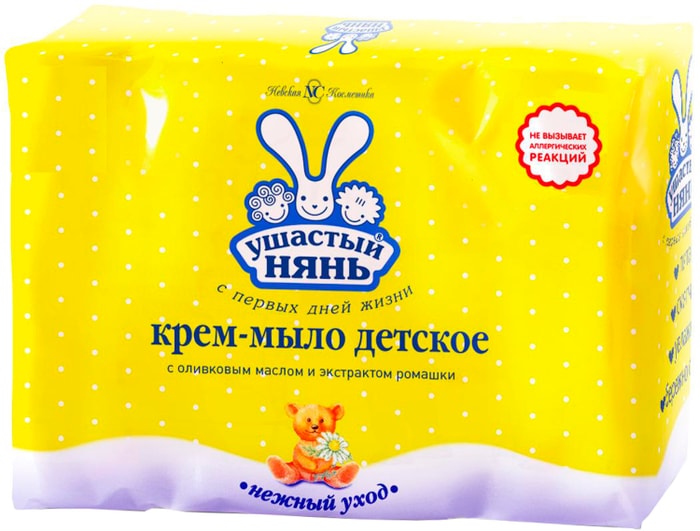 

Крем-мыло детское Ушастый нянь с оливковым маслом и ромашкой 4x100 г