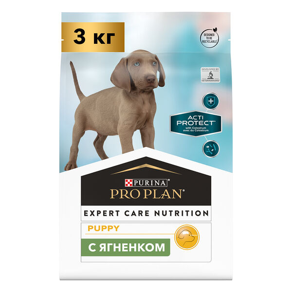 Сухой корм PRO PLAN ACTI PROTECT, для щенков с чувствительным пищеварением, с высоким содержанием ягненка, Пакет, 3кг