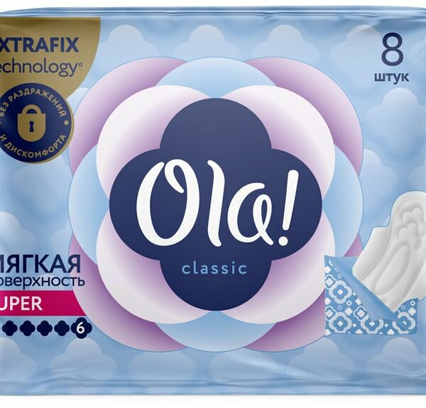 Прокладки Ola!Classic Wings Singles Super 8шт