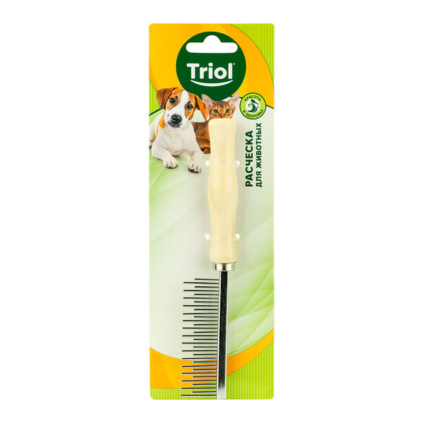 Расческа Triol с разной длины зубцов и деревянной ручкой 30 х 175 мм.