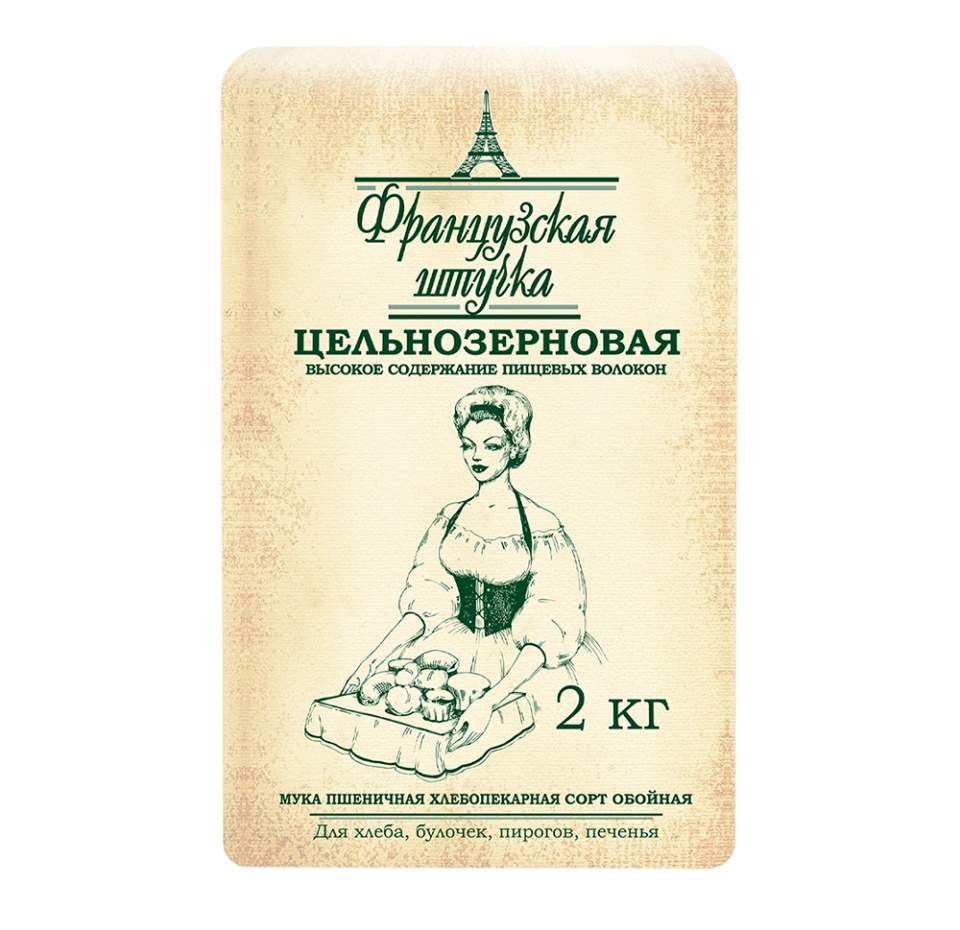 

Мука пшеничная Французская штучка хлебопекарная цельнозерновая 2 кг