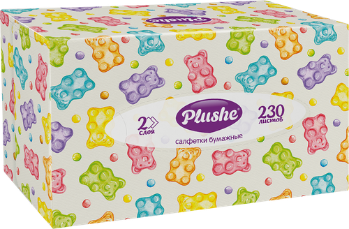 

Салфетки бумажные PLUSHE 2-слоя, 230 шт., а ассортименте