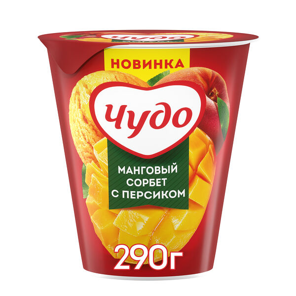 Густой йогурт Чудо, со вкусом манговый сорбет с персиком, 2%, 290г