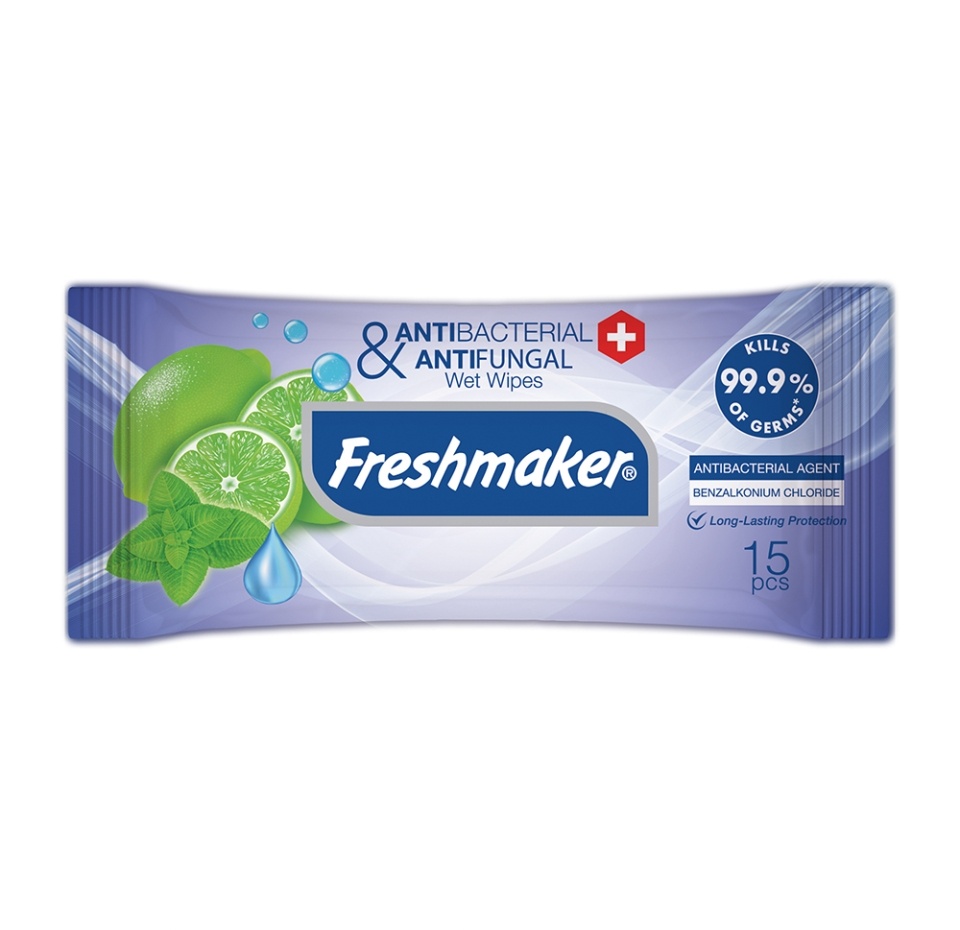 

Салфетки влажные антибактериальные, Freshmaker, 15 шт., аромат в ассортименте